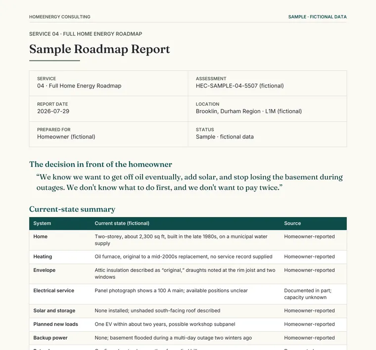 Fictional sample Roadmap Report showing the current-state summary and system table